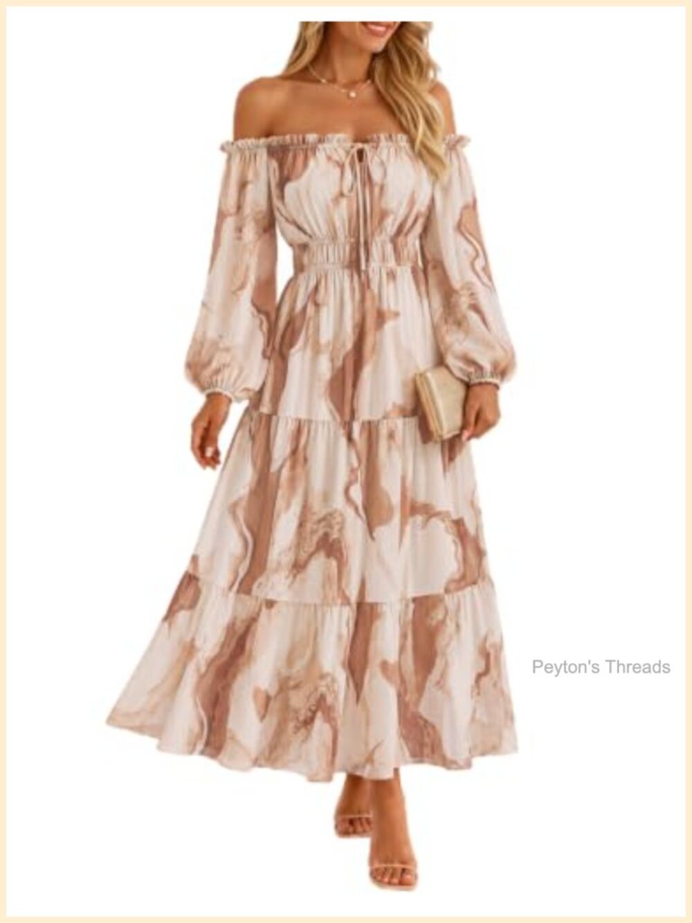 Long Sleeve Floral Maxi Dress Chiffon Off Shoulder A-Line